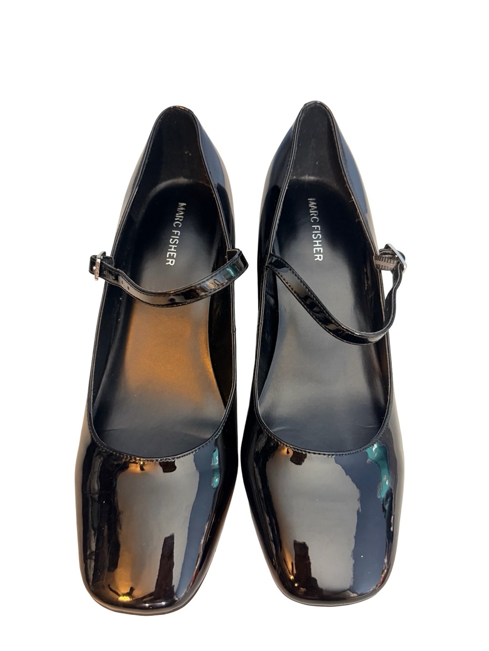 Marc Fisher Palie Black Patent Mary Janes with Strap and block heel. Size 10M